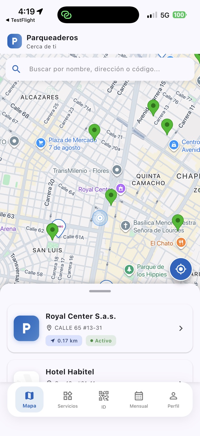 Mapa con los parqueaderos cerca del usuario