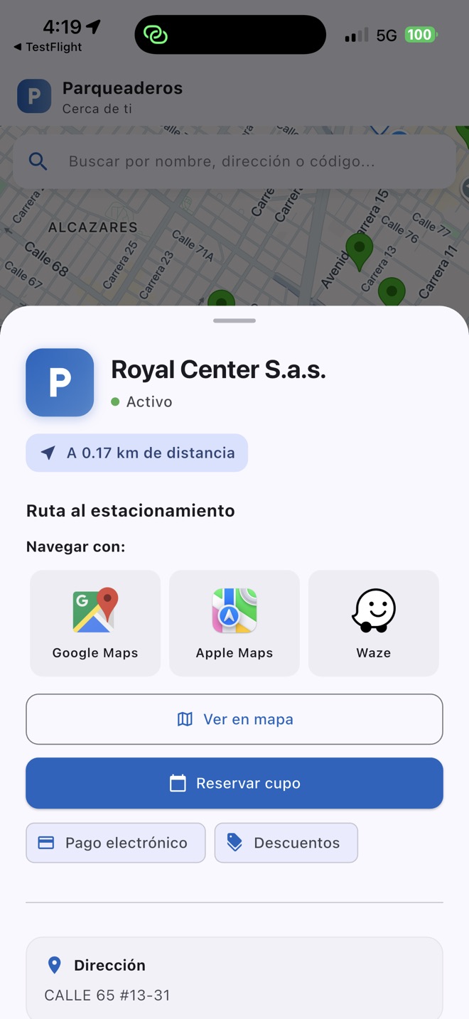 Ficha de un parqueadero con sus servicios