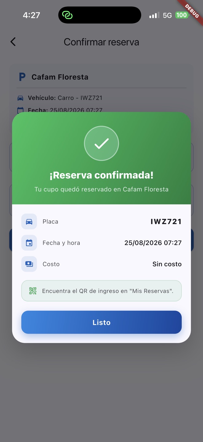 Pantalla de confirmación de la reserva