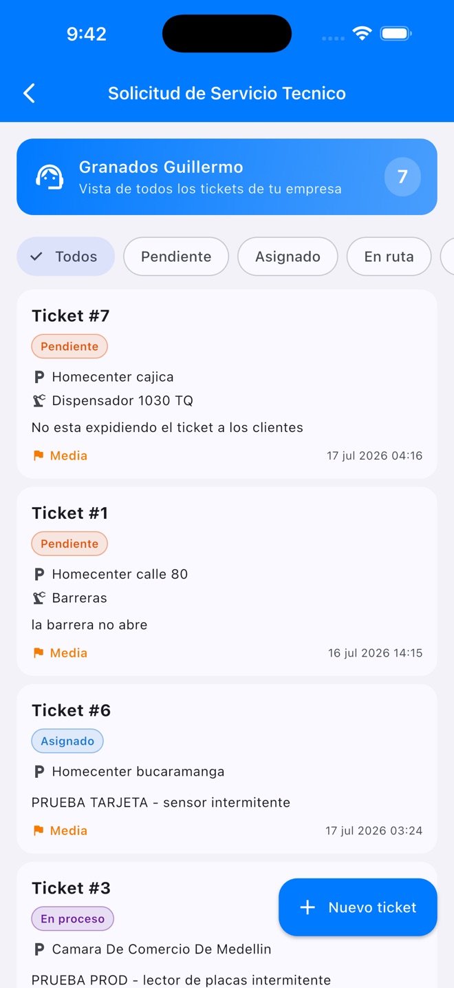 Listado de tickets con el botón Nuevo ticket