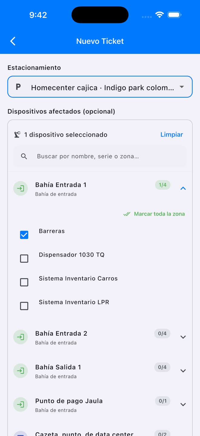 Dispositivos afectados agrupados por zona